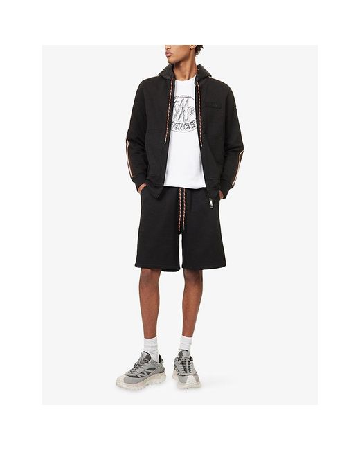 Moncler Black Logo-Patch Striped-Panel Cotton Shorts for men