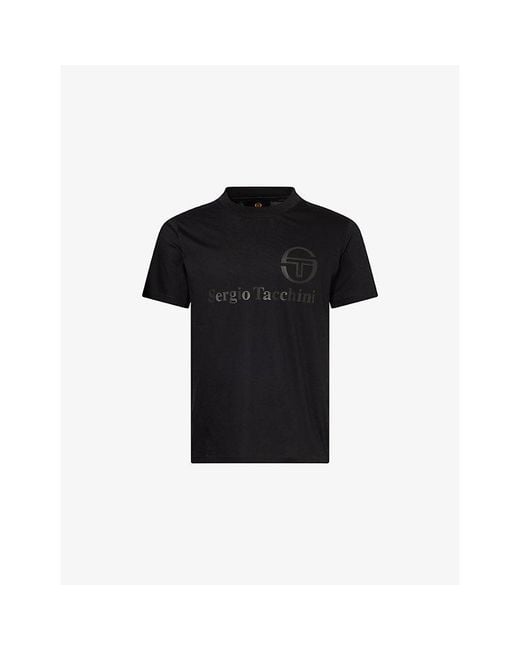 Sergio Tacchini Black Lazio Logo-Print Cotton T-Shirt for men