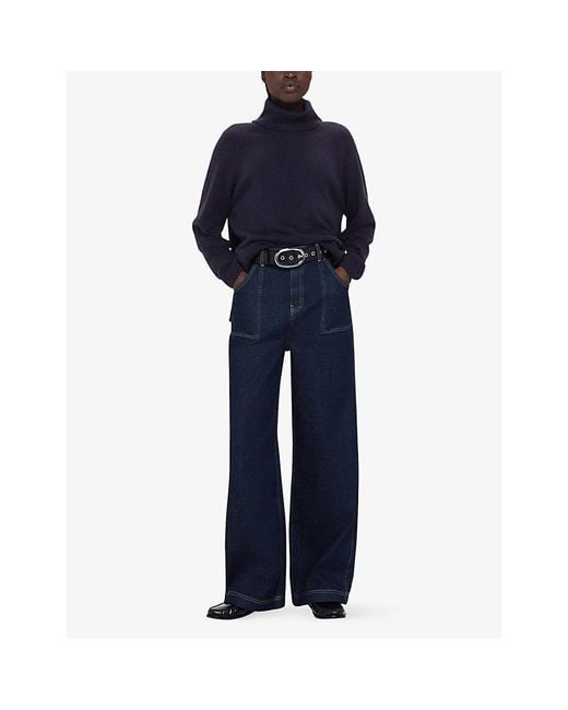 Whistles Blue Turtleneck Relaxed-Fit Cashmere Jumper
