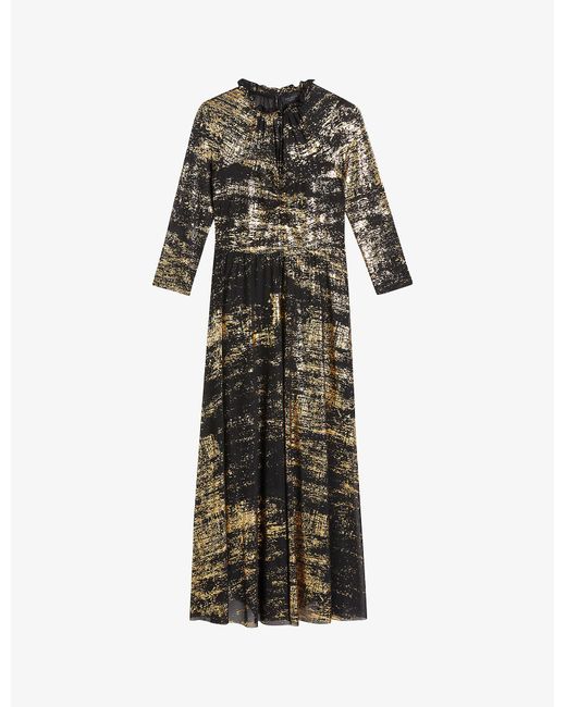 Ted Baker Synthetic Iggiey Metallic-print Frilled-neck Stretch-woven ...
