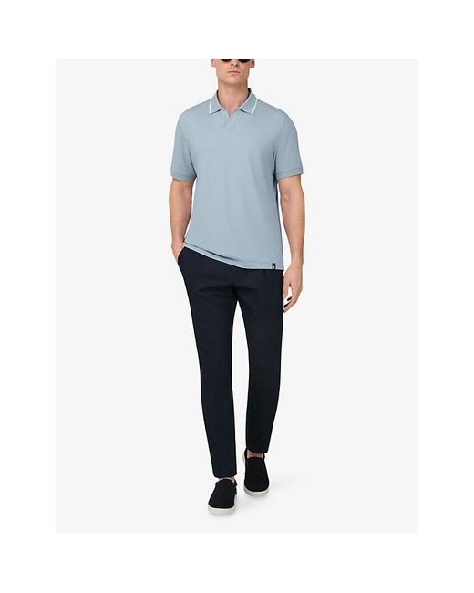 Boggi Blue Contrast-Trim Open-Collar Cotton-Blend Piqué Polo Shirt for men