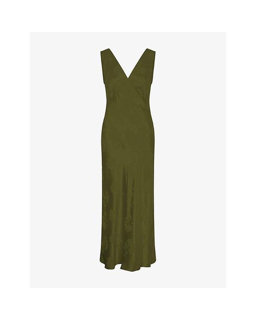 OMNES Green Iris Floral Jacquard Woven Maxi Dress