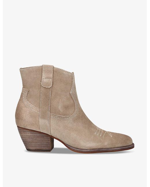 Dolce Vita Natural Silma Contrast-stitch Suede Heeled Ankle Boots