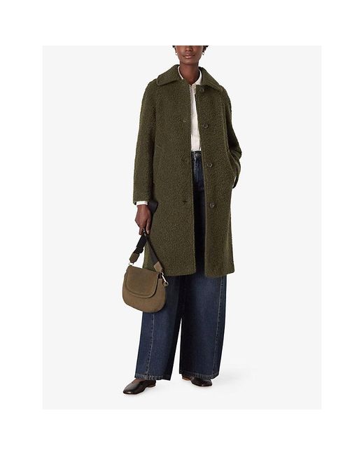 Whistles Green Romy Bouclé-Texture Wool Coat