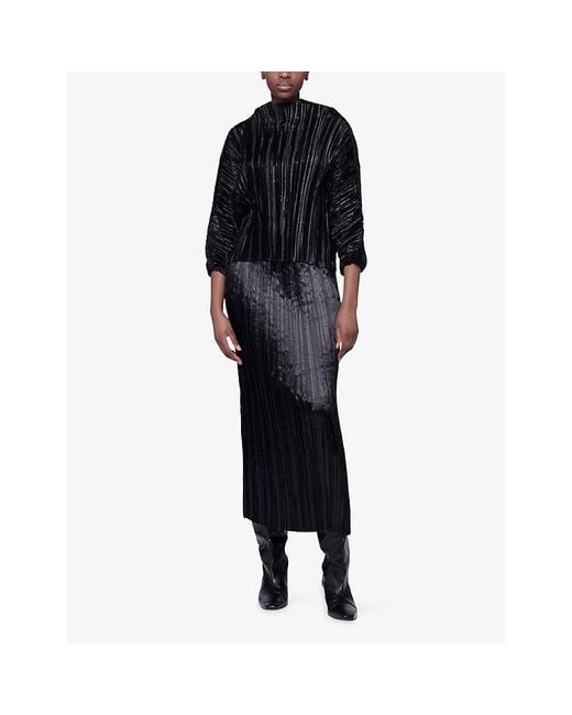 eem Black Plisse Batwing Woven Top