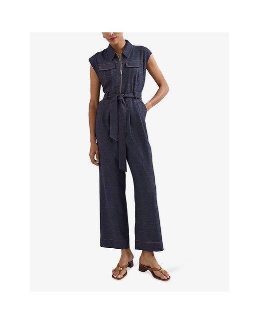 Phase Eight Blue Luiza Zip-Up Wide-Leg-Denim Jumpsuit