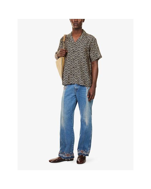 Kartik Research Gray Printed Camp Silk Shirt for men