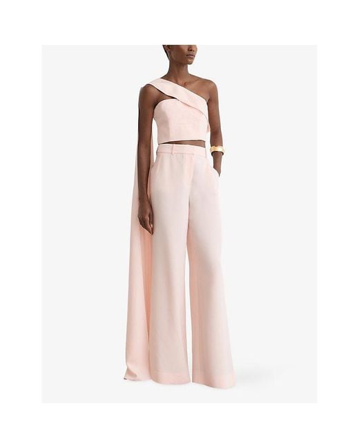 Reiss Pink Emilia Wide-Leg High-Rise Stretch-Woven Trousers