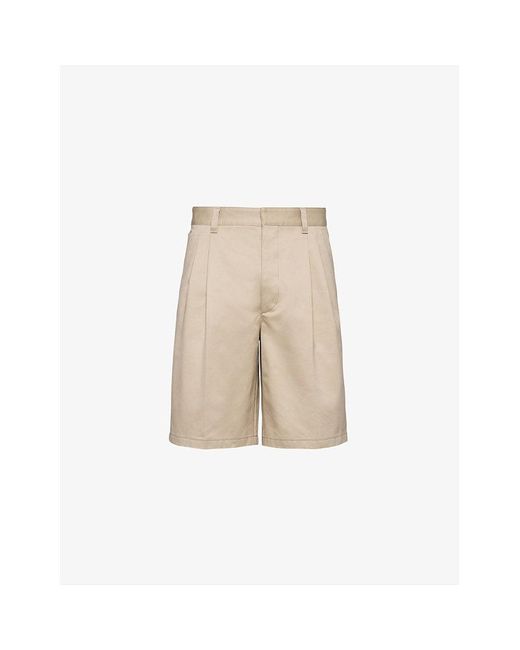 Prada Natural Bermuda Brand-plaque Cotton Shorts for men