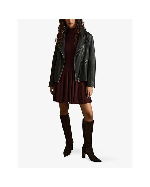 Reiss Savannah Ribbed Flared Jersey Mini Dress | Lyst