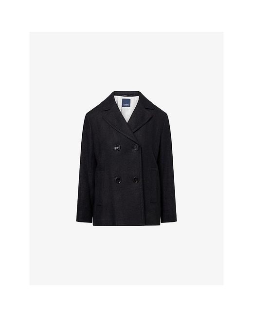 Max Mara Black Double-Breasted Cotton-Linen Pea Coat