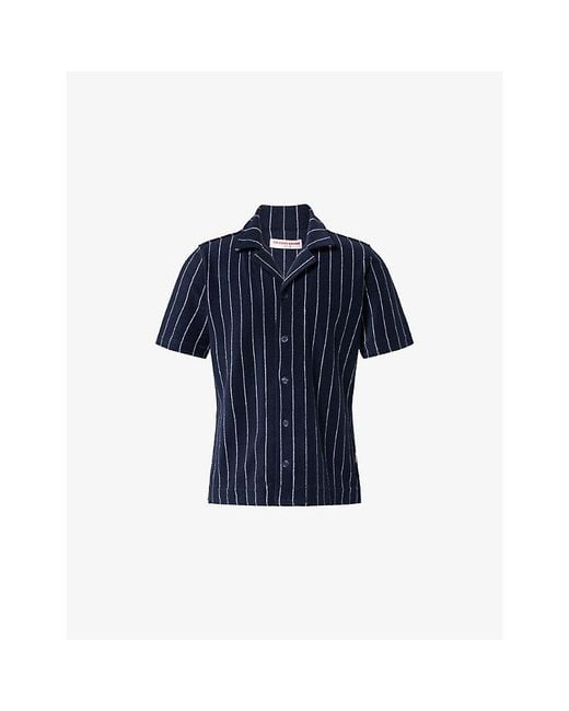 Orlebar Brown Blue Hawkin Striped Cotton Towelling Shirt for men