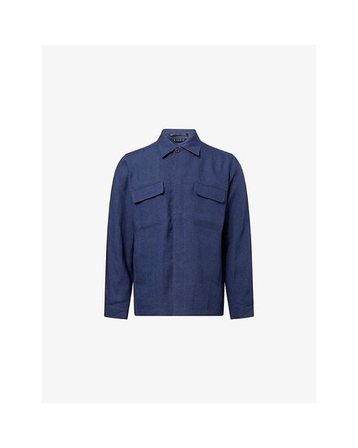Sunspel Blue Regular-Fit Pointed-Collar Linen Overshirt for men