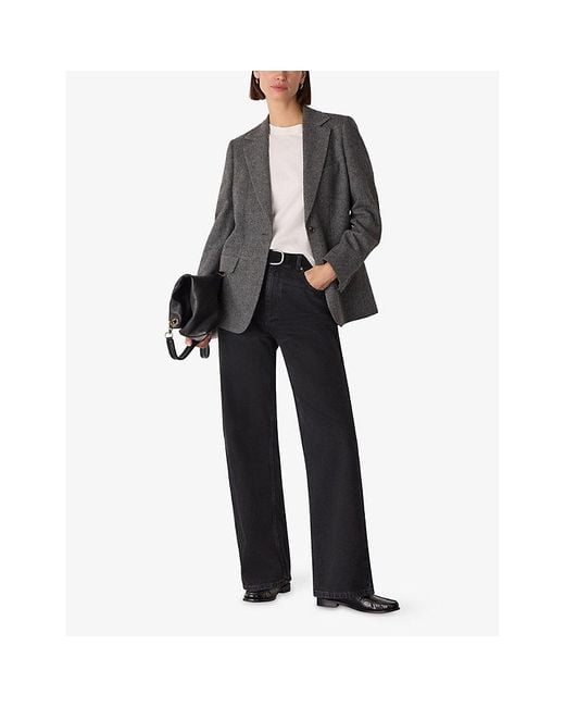 Whistles Gray Notched-Lapel Herringbone Wool Blend Blazer
