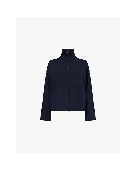 Max Mara Blue Funnel-Neck Zip-Through Knitted Cardigan