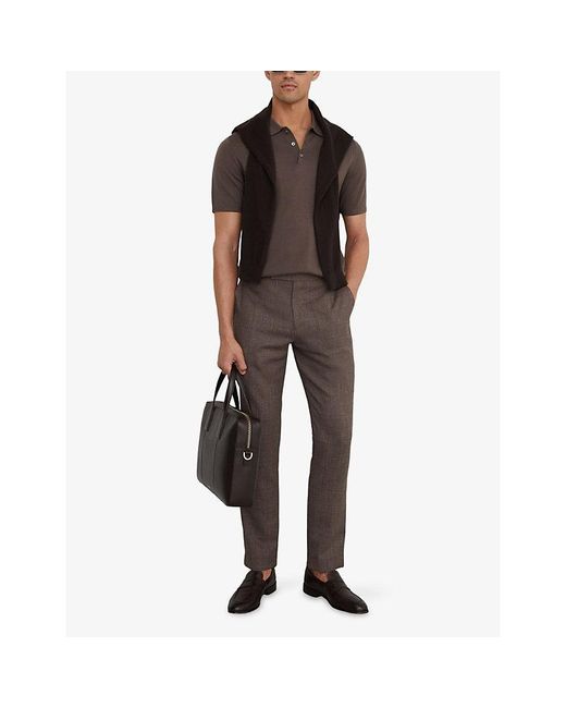 Reiss Brown Manor Regular-Fit Merino Wool Polo Shirt for men