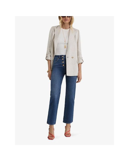 Reiss Blue Lana Straight-Leg Cropped Stretch-Denim Jeans