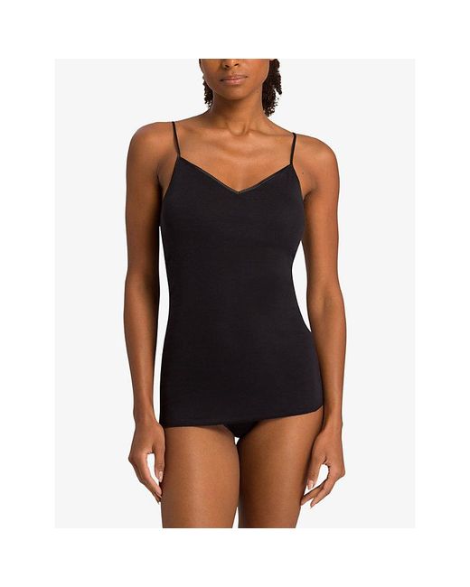 Hanro Blue Seamless Shoulder-Straps Cotton-Jersey Top