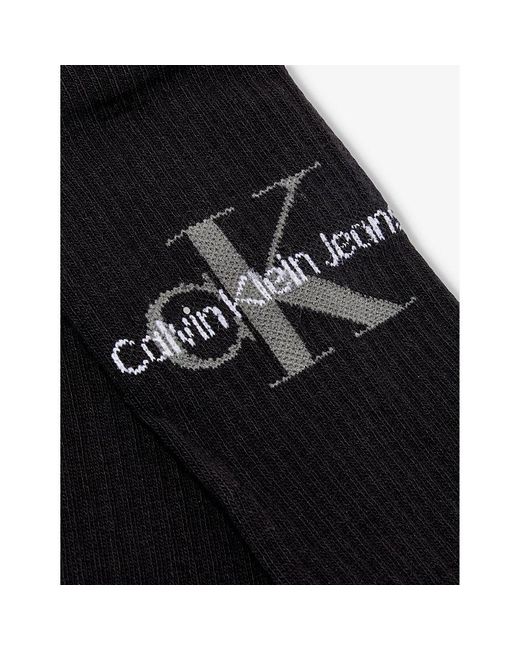 Calvin Klein Black Branded Crew-length Cotton-blend Socks for men