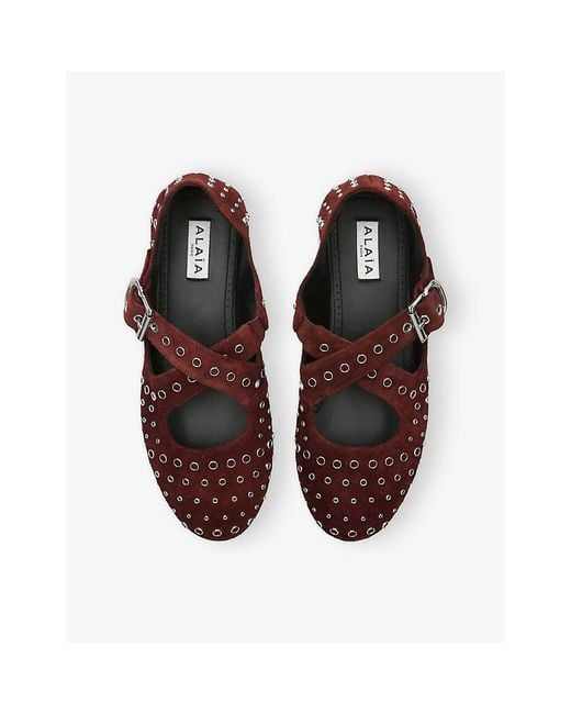 Alaïa Red Criss Cross Suede Ballet Flats