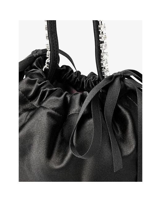 Jimmy Choo Black Drawstring Mini Top Handle Satin Shoulder Bag