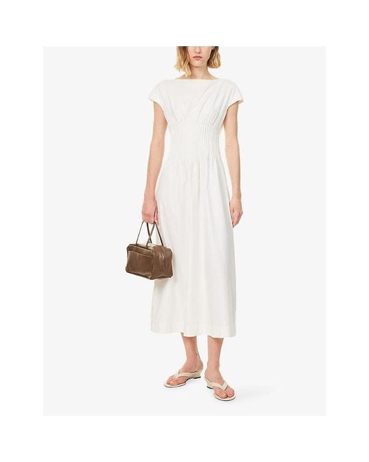 Reformation White Aintana Cinched-Waist Cotton-Blend Midi Dress