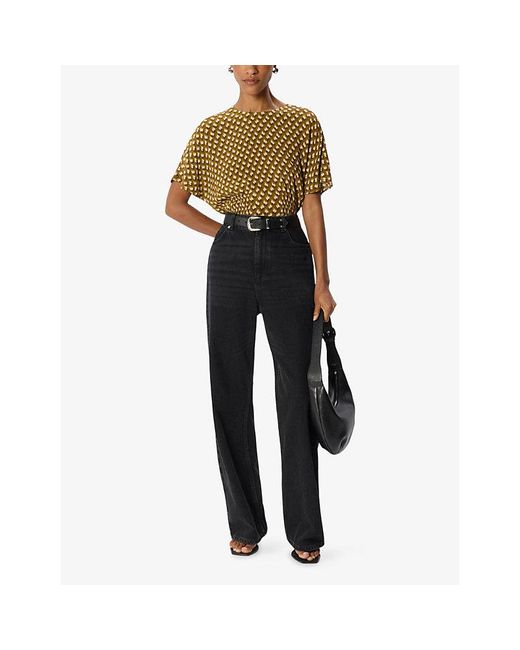 Whistles Green Shirred Ikat-Spot Woven Blouse