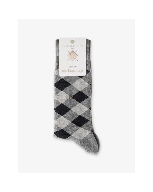 Burlington Gray Danny Argyle-Pattern Stretch Cotton-Blend Socks for men