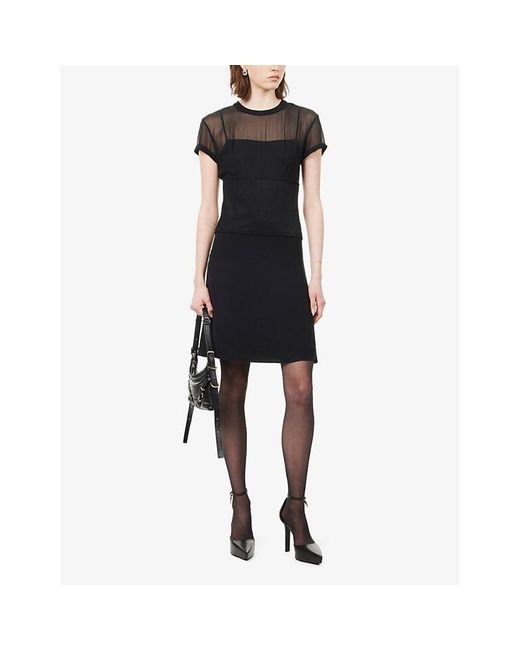 Givenchy Black Short-sleeve Split-hem Silk Midi Dress