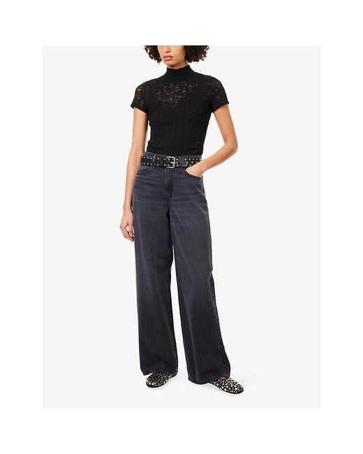 PAIGE Black June Lace Stretch-Woven Top