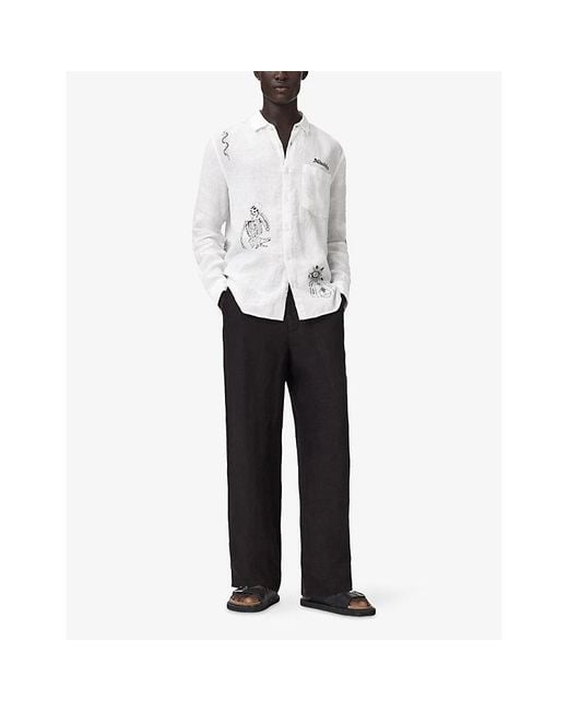 AllSaints White Terror Graphic-Print Linen Shirt for men