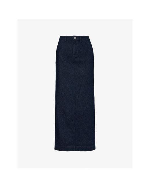 Theory Blue A-line High-waisted Denim Maxi Skirt