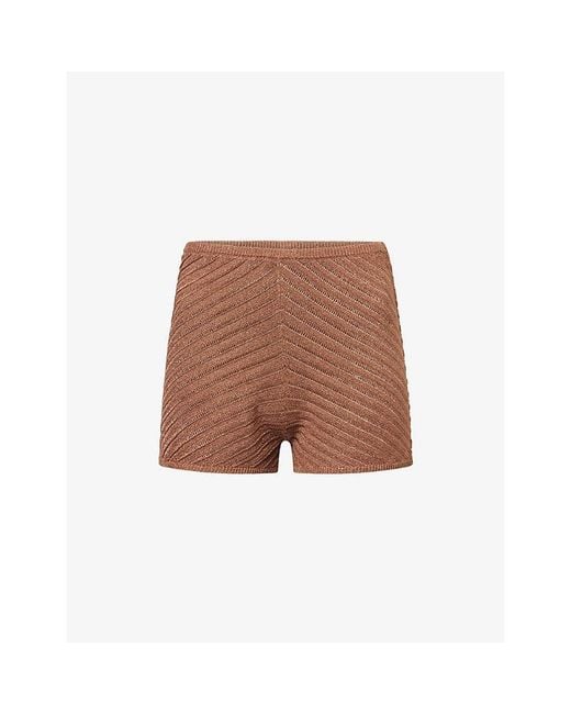 Devon Windsor Brown Gem Metallic Knit Shorts