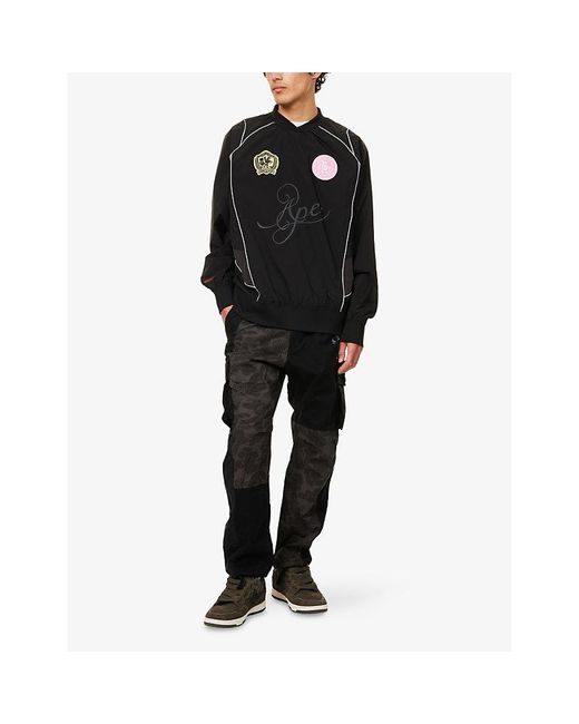 A Bathing Ape Black Bape Multi Logo Relaxed-Fit Woven Sweatshirt for men