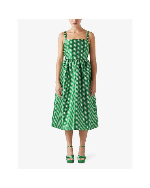 L.K.Bennett Green Elodie Geometric-weave Jacquard Woven Midi Dress