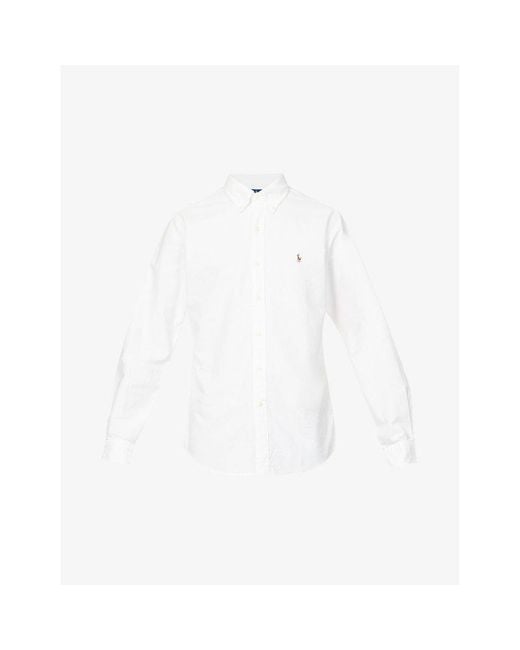 Polo Ralph Lauren White Long-Sleeved Button-Down Custom-Fit Cotton Oxford Shirt for men