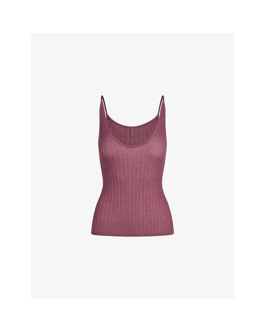 Skims Purple Sheer Knit Plunge Tank Top