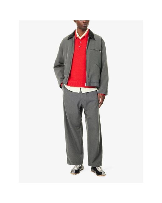A.PRESSE Gray Wide-Leg Pleated Cotton-And-Silk Trousers for men