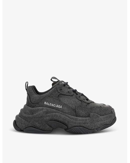 Balenciaga Black Triple S Chunky-sole Leather And Denim Low-top Trainers
