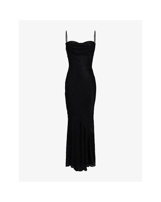 House Of Cb Black Nalani Devore Satin Maxi Gown Xs (A-C Cup)