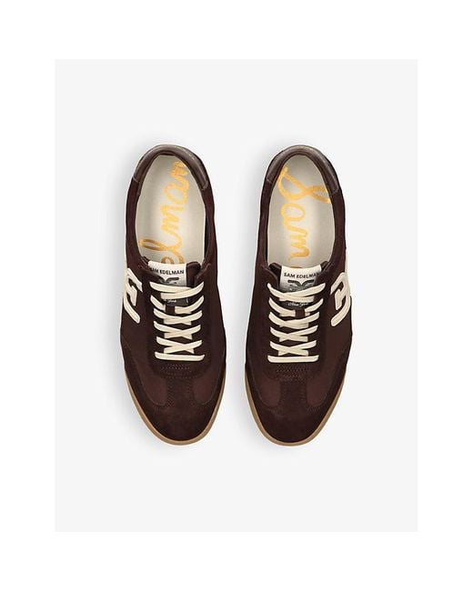 Sam Edelman Brown Ivey Branded Leather And Suede Low-Top Trainers