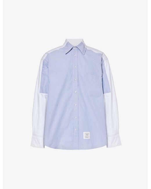 Thom Browne Blue Brand-patch Striped-tab Oversized Cotton Shirt for men