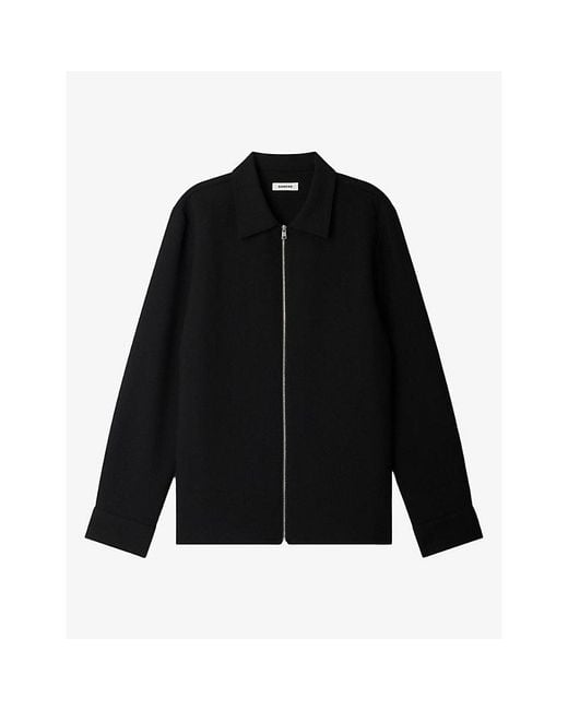 Sandro Black Zipped Regular-Fit Stretch-Woven Shirt for men