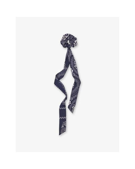 Maje Blue Bandana-Print Scarf-Detail Woven Hair Scrunchie