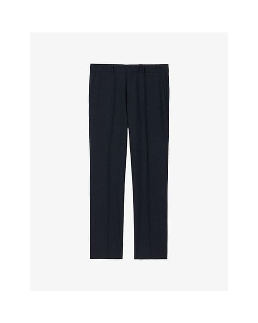 Sandro Blue Wide-Leg Regular-Fit Wool Suit Trousers for men