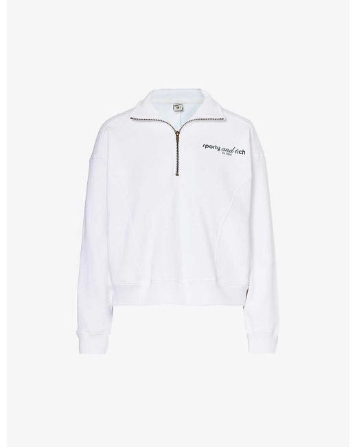 Sporty & Rich White Logo-print Quarter-zip Cotton-jersey Sweatshirt