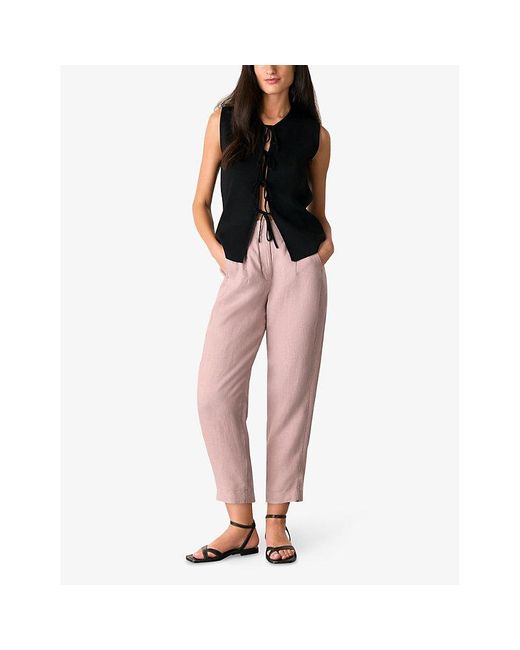 Whistles Pink Barrel-Leg High-Rise Linen Trousers
