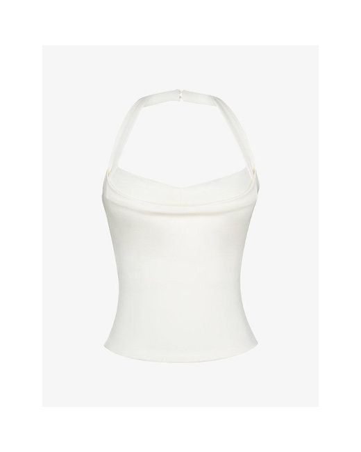 House Of Cb White The Contour Halter-Neck Stretch-Woven Top