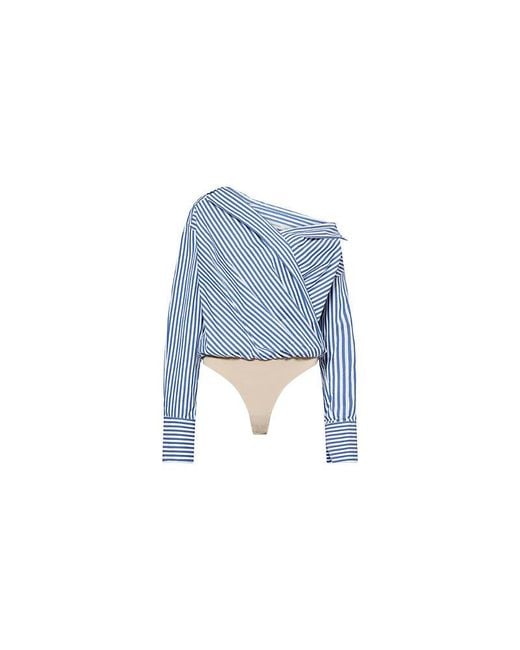 GOOD AMERICAN Blue The Cut Layered Wrap-Front Cotton-Blend Shirt Body