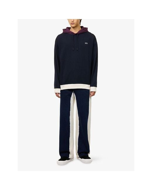 Loewe Blue Contrast-Trim Embroidered-Logo Cotton Hoodie for men